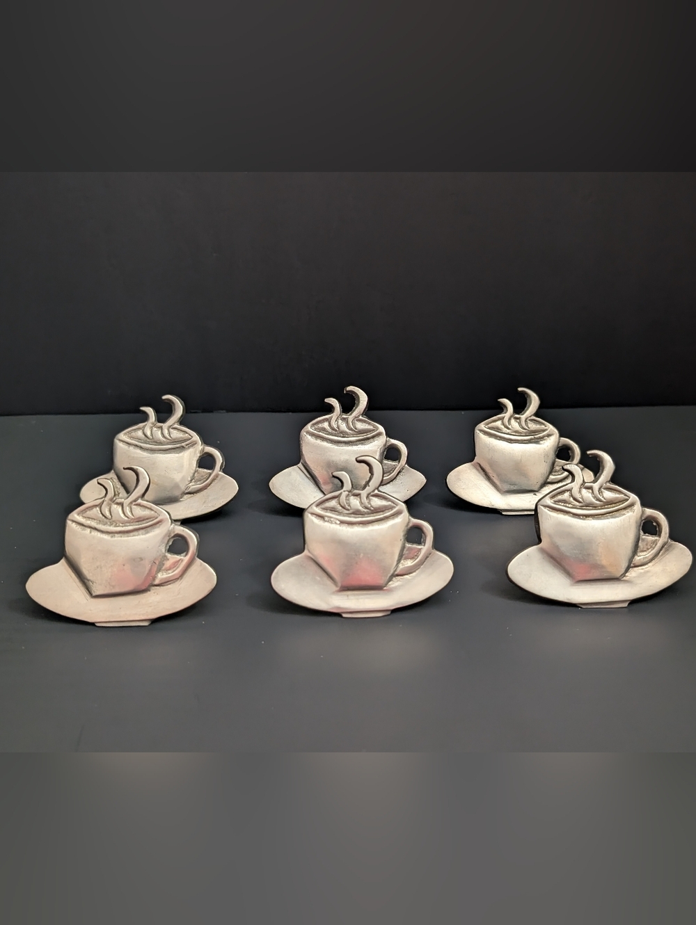 Vintage 1994 Metal Steaming Coffee Cup Napkin Rings 5-2026D4